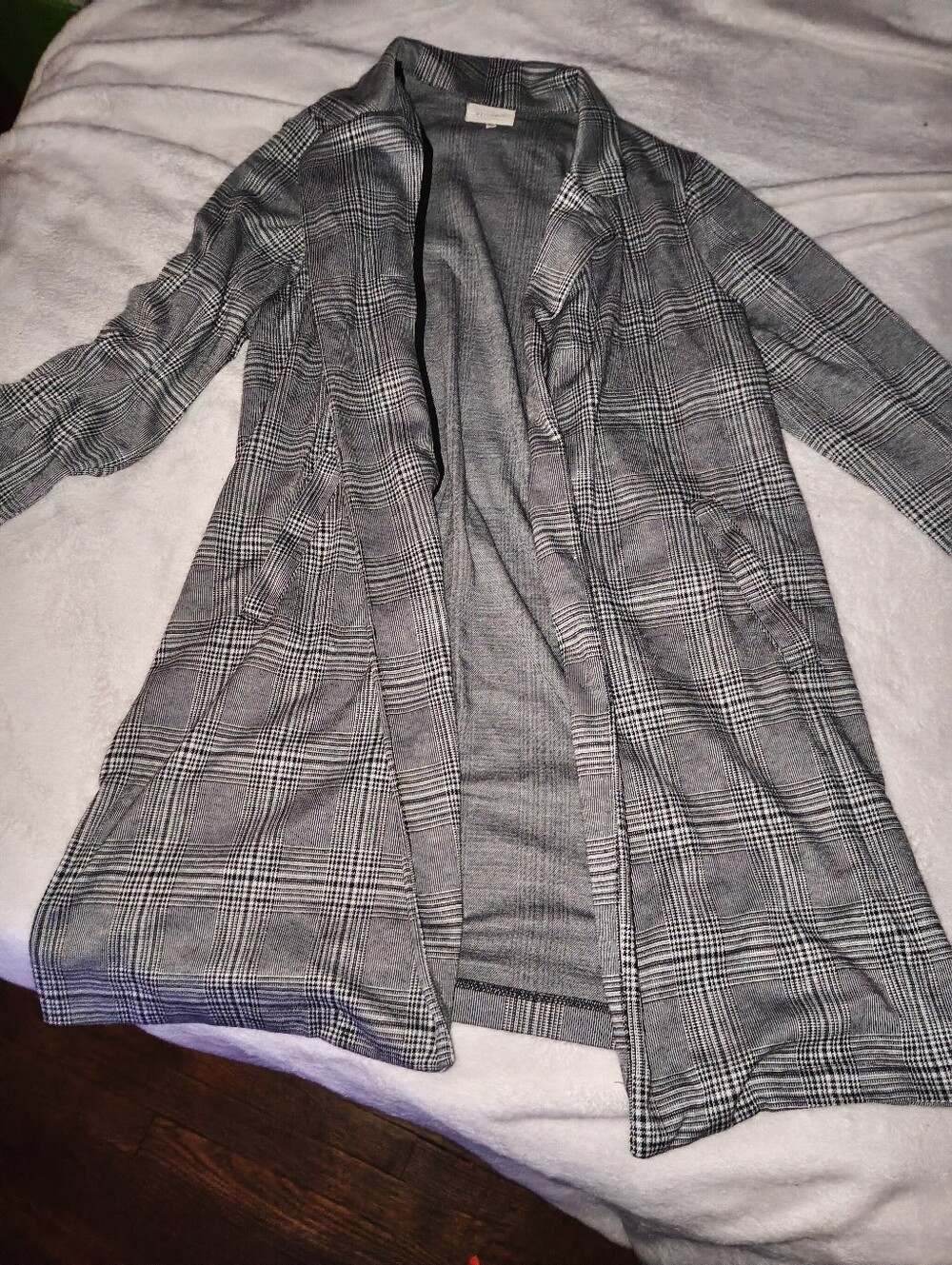 Women’s Gray Plaid Open-Front Coatigan Size XL